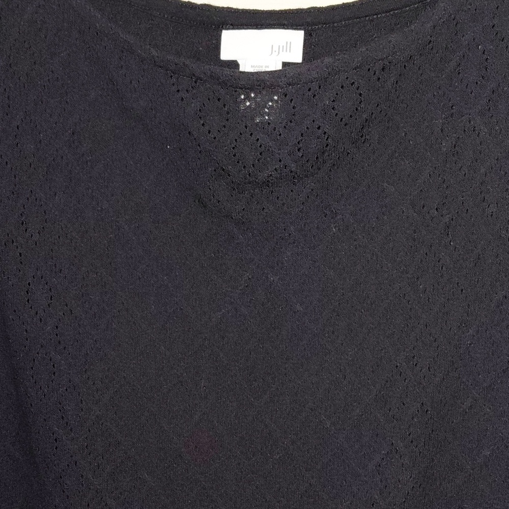 EUC J. Jill Black Lace Split Overlapping Back Long Sleeve Top 3X